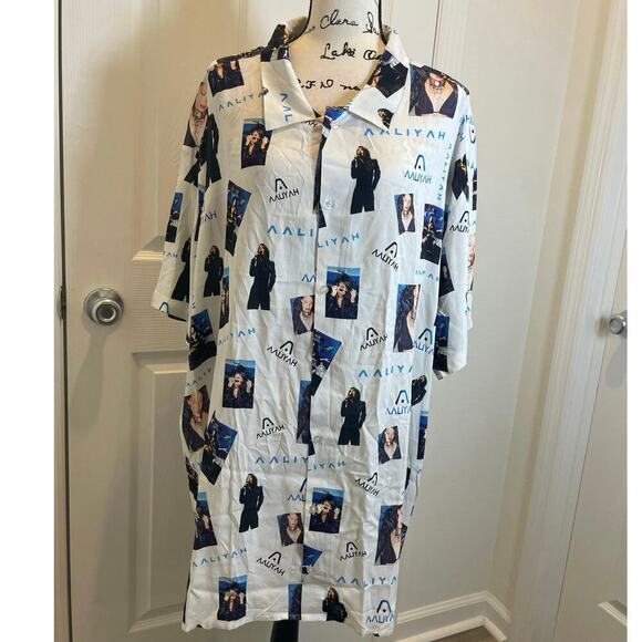 AALIAH BUTTON DOWN SHIRT SZ XXL PRINCESS OF R&B HIP HOP AALIAH PRINT ALL OVER - Picture 3 of 16
